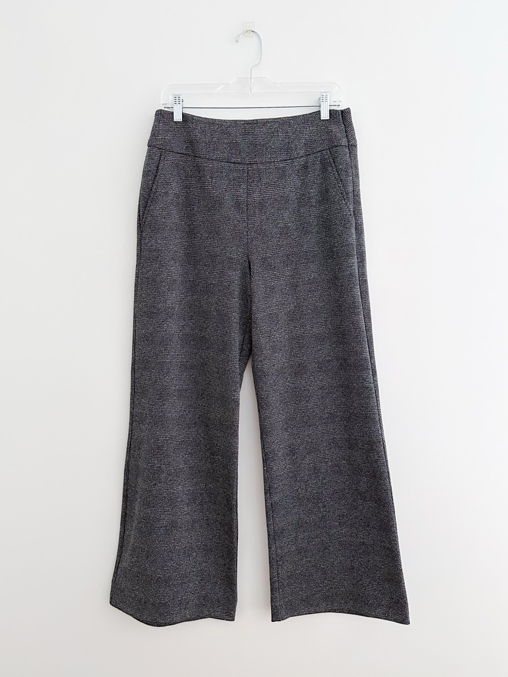 CAbi Plaid Wide Leg Trousers Size 10 High Rise Stretch Knit Classic Academia